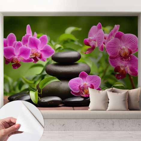 Carta da parati autoadesiva - fotomurale - alta qualità - per la cucina - camera da letto - Orchidee e pietre 208x146 cm (1/5)