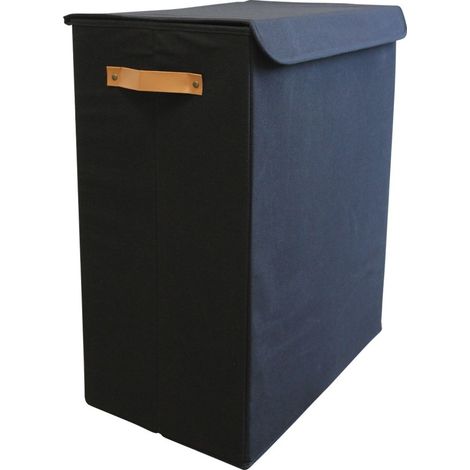 Panier à linge double en tissu noir 50 x 30 x 60 cm (1/5)