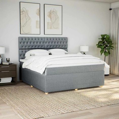 vidaXL Sommier à lattes de lit avec matelas Gris clair 180x200cm Tissu (1/5)