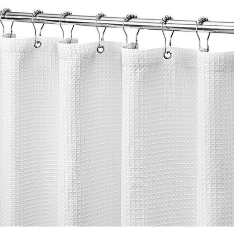 Rideau de douche emboîté 80 x 180 cm (blanc) avec anneau en métal, Rideau de douche en tissu résistant au mildew (1/5)