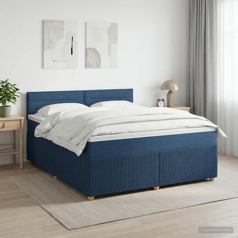 vidaXL Lit boxspring avec matelas Bleu 140 x 200 cm Tissu (1/5)