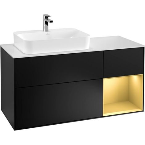 V&B Waschtischunterschrank Wandbeleuchtung Finion 120cm, Pl wh. m, Reg re gol m, bla m Lac (1/2)