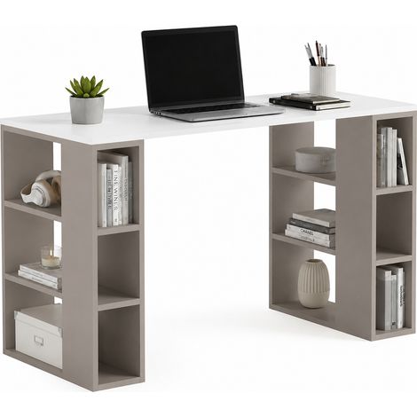 Scrivania Libreria 6 Ripiani Tavolo Porta Pc Computer Legno Casa Ufficio Tortora