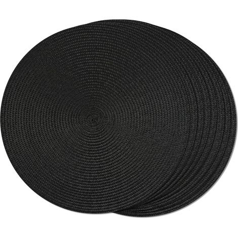 Set aus runden, gewebten Platzsets, 8-teilig, geeignet für Esstische, gewebt, waschbar, rutschfest, 15 Zoll (schwarz, 8 Stück).