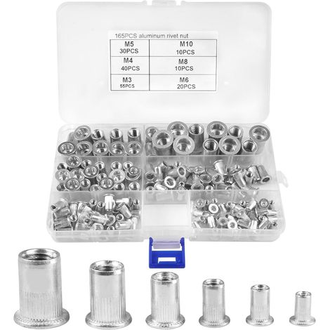 165 Écrous à Rivets en Aluminium, M3 M4 M5 M6 M8 M10 Écrous à Riveter (1/5)