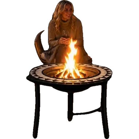 Brasero, soporte de acero, diseño cerámico, negro. (1/2)
