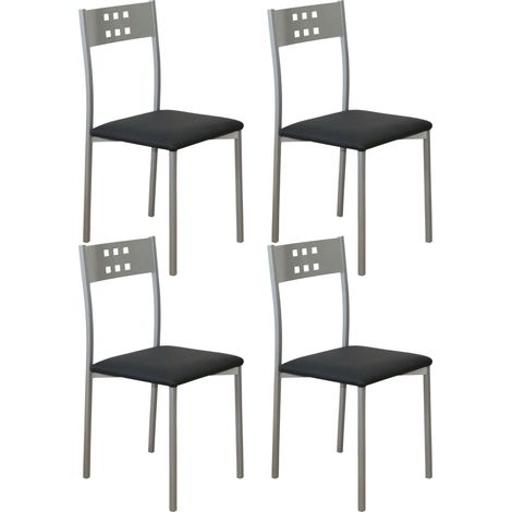 Pack 4 Sillas de Cocina Costa Patas Metal Polipiel Comedor Estilo Moderno Negro 86x47x41 cm (1/5)