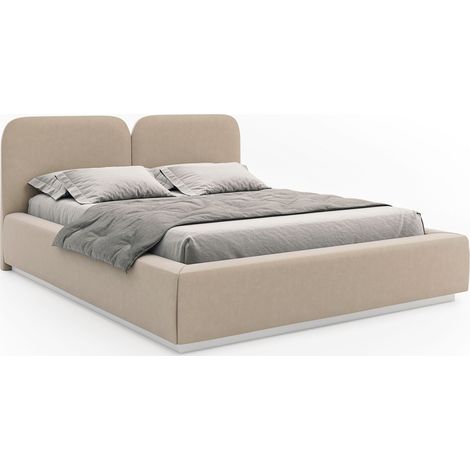 Selsey Comoves – Polsterbett 140x200 mit Veloursbezug, LED, Bettkasten und Lattenrost Hellbeige