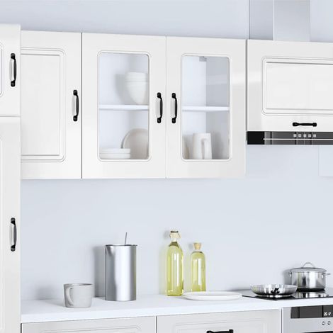 vidaXL Armoire murale de cuisine avec porte vitrée "Kalmar" Bois d'ingénierie blanc brillant (1/5)