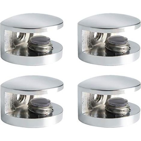 Pince à Verre Support d’Étagère en Verre Support de Tablette Mural Fixation Réglable, Verre Adaptatif de 5-8 mm d'Épaisseur, Finition Polie en Alliage de Zinc, 4 Pcs, EBL3008-4P (1/4)
