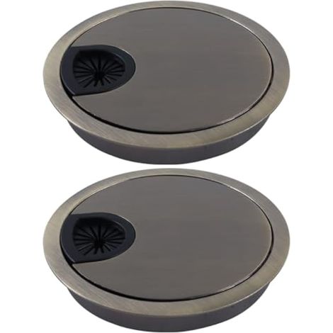 2 x Passe-câble de bureau en alliage de zinc, cache-trou rond 80mm pour organiseur de câbles de bureau et maison (Bronze) (1/5)