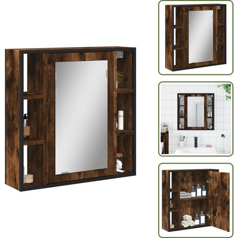 Armario de baño - vidaXL Armario con espejo baño madera roble ahumado 60x16x60 cm - Armario con espejo madera