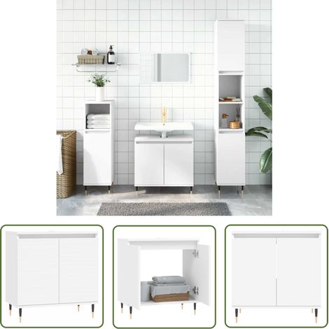 Armoire de salle de bain Meuble de salle de bain Meuble de rangement blanc 58x33x60 cm bois d'ingénierie 90180 (1/5)