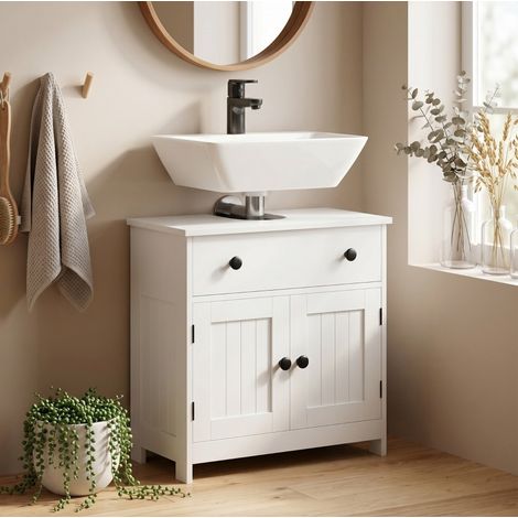 Mueble bajo lavabo 60 x 30 x 60 cm blanco, de pie, cajón y 2 puertas - CHICFURN (1/5)