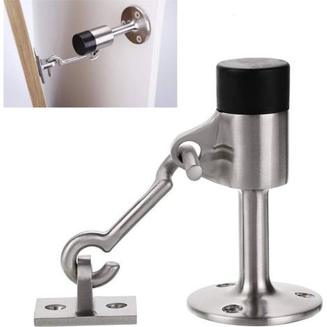 1 pezzo - fermaporta da parete con gancio - fermaporta in acciaio inox con paraurti in gomma - fermaporta - argento (1/5)