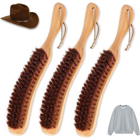 Set di 3 spazzole per abiti con manico in legno di faggio e setole di cinghiale, ideali per abiti, cappotti, biancheria da letto, camoscio, per la pulizia e la rimozione della polvere. (1/5)