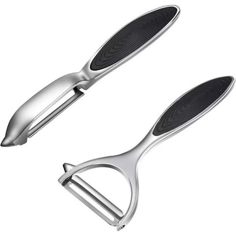 Lot de 2 éplucheurs, idéal pour les pommes de terre, les fruits et les légumes, noir – (1/5)