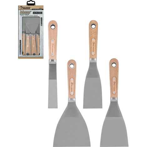 4 Pièces Couteau à Enduire en Acier Inoxydable Couteaux à Gratter et à Mastic avec Manche en bois gravé au laser pour étaler les murs, Lot (1/5)