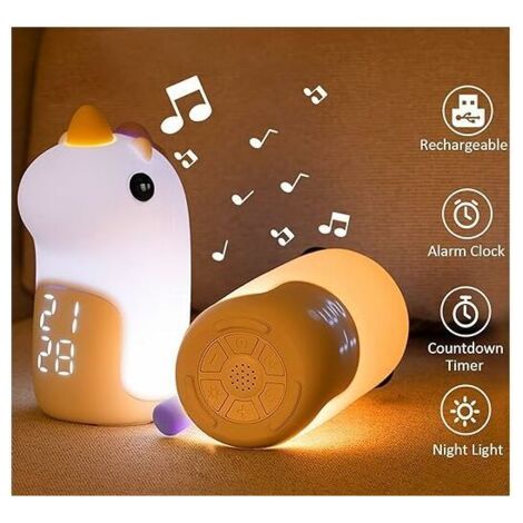 Sveglia luminosa per bambini, 3 colori, ricaricabile, luci notturne, sveglia LED digitale a forma di unicorno, adatta a ragazze e ragazzi, colore viola (1/4)