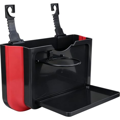 Poubelle de Voiture Pliable Étanche avec Porte-Gobelet, Boîte de Rangement Suspendue Multifonction, Mini Organiseur Automobile pour Véhicule Bureau, Plastique Noir, 1PC (1/5)