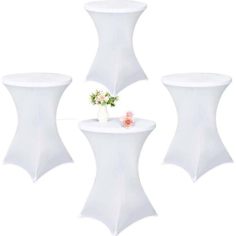 Lot de 4 housses de table haute pour tables de bistrot Ø 80-85 cm, nappes extensibles blanches pour fêtes