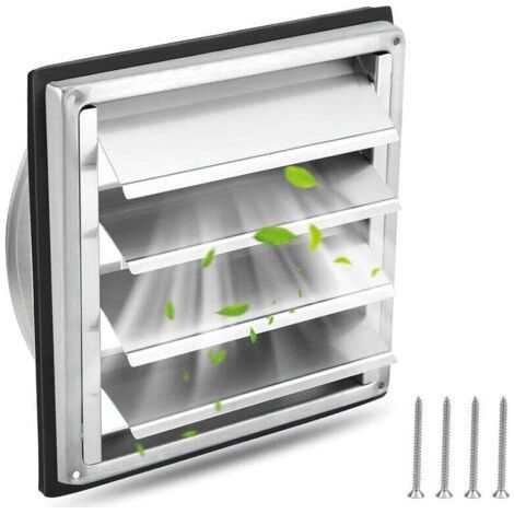 Grille ventilation 150mm Inox à Lames Mobiles, Filet Anti Insectes - Résistante Intempéries - Grille Aération Anti-Retour Automatique - Hotte/Extracteur - Intérieur/Extérieur, (1/5)