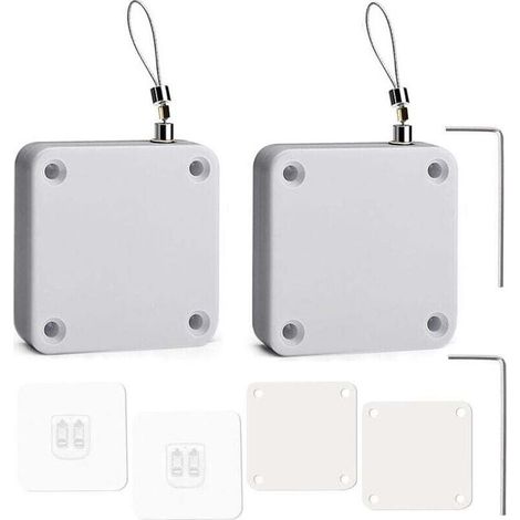 Ferme-portes automatiques, lot de 2, ferme-portes automatiques à capteur sans perçage, ferme-portes automatiques à capteur avec cordon de traction, modèle sans perçage pour chambre à coucher, blanc. (1/4)