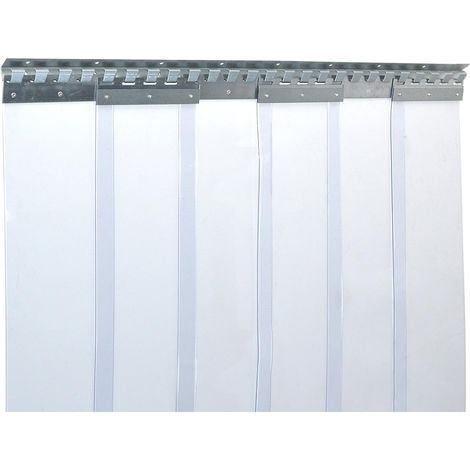 Rideau à lanières en PVC Rideau industriel à lanières 2x200mm, transparent, complètement pré-assemblé, rails de montage galvanisés, résistant aux intempéries, protection contre les éclaboussures (1/5)