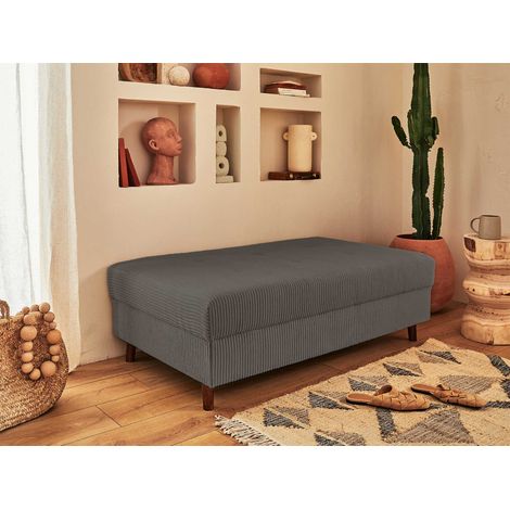 Lisa Design – Pouf modulable en velours côtelé gris foncé – Assise mousse polyuréthane 30Kg/m3 – Structure bois massif – Dimensions L118 x H40 x P73 cm