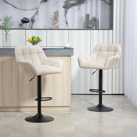 Set di 2 sgabelli da bar girevoli e regolabili, stile rétro capitonné, effetto lino, bianco crema (1/5)