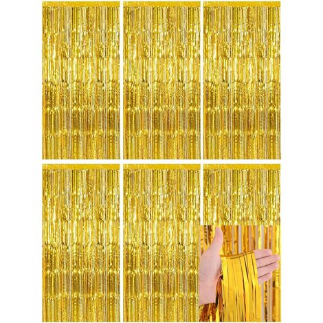 Lot de 6 Rideaux à lamelles, Plastique brillant, 1 m x 2 m, Doré, Décoration anniversaire mariage fête. (1/5)
