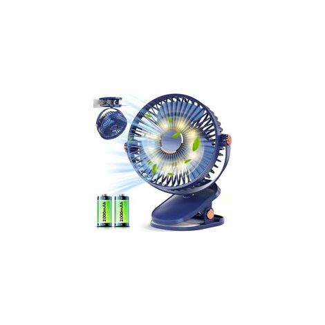 Ventilador USB, pequeño ventilador de mesa con LED, ventilador con clip recargable de 4000 mAh, ventilador de escritorio eléctrico silencioso, más de 15 horas de duración de la batería, ventilador por
