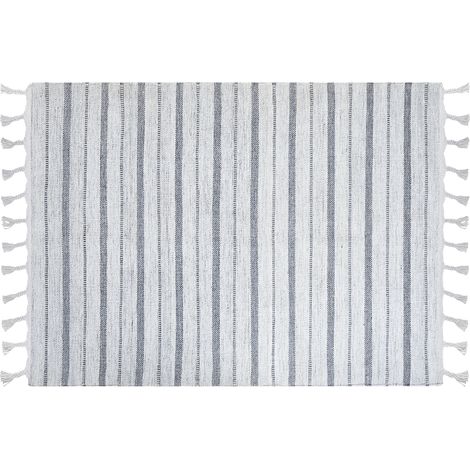 Alfombra blanco crema gris 160 x 230 cm plástico reciclado patrón a rayas Bademli