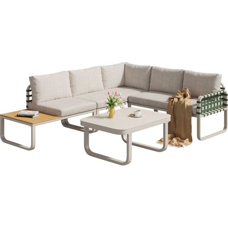 Salon de Jardin, Canapé d'Angle Extérieur 4-5 personnes avec table d'appoint et table basse,Résistants aux intempéries, Gris (1/5)