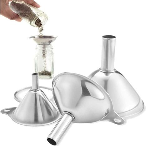 Stainless Steel Funnel, 3 Pieces Mini Stainless Steel Funnels, Stainless Steel Kitchen Funnels with Handles, Mini Metal Funnels for Transferring Liquids, Oil, Powder, Jams (1/5)
