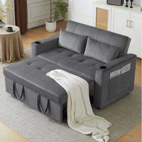 Sofá cama multifunción reclinable con portavasos gris OKMYHOME (1/5)