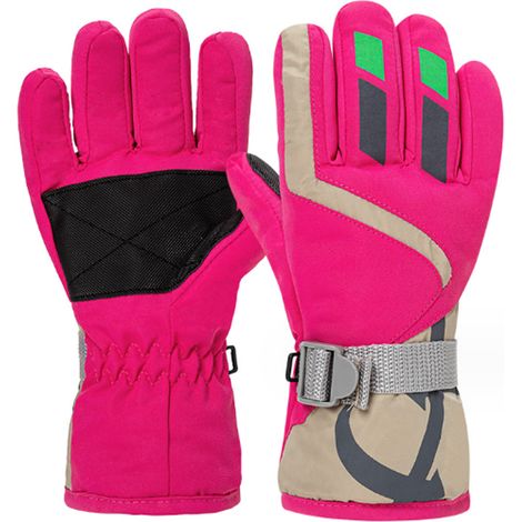 Gants de ski pour enfants, doublure chaude, imperméables, coupe-vent et résistants au froid, ajustables, pour l'hiver. (1/5)