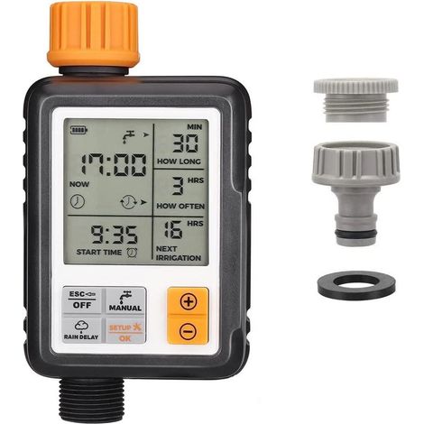 MINKUROW Temporizador de riego automático, temporizador de riego por goteo, uso impermeable y al aire libre, múltiples modos, pantalla LCD de 3 pulgadas, riego para jardín, granja, césped, flor (1/5)