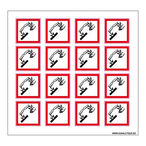 Planche de Pictogrammes MATIERES CORROSIVES (SGH05PL) - Planche de 16 adhésifs - 40 x 40 mm