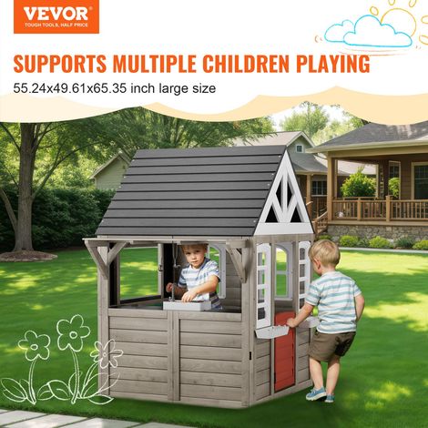 Maisonnette Enfants Extérieur en Bois, Cabine de Jardin pour Enfants, Maison de Jeux avec Porte, Fenêtre, Support de Pot de Fleurs,… (1/5)