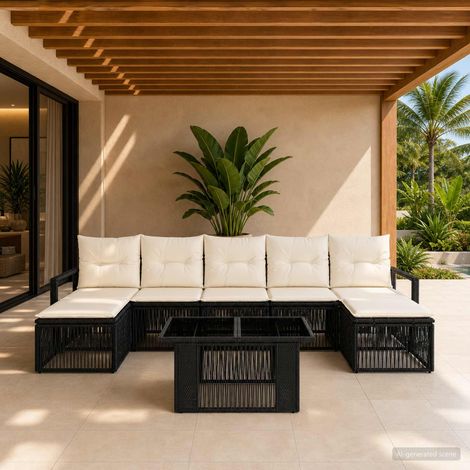 vidaXL Set Divano da Giardino 8 pz Nero e Bianco Crema polyrattan (1/5)