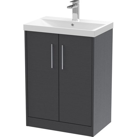 Hudson Reed Juno Floor Standing 2-Door Vanity Unit with Basin 3 600mm Wide - Graphite Grey (1/5)