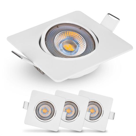 Lot de 3 Spot LED Encastrable Carré, Orientable 50°, Blanc Chaud 3000K, 5W 450 Lumens, Pour Salon Cuisine