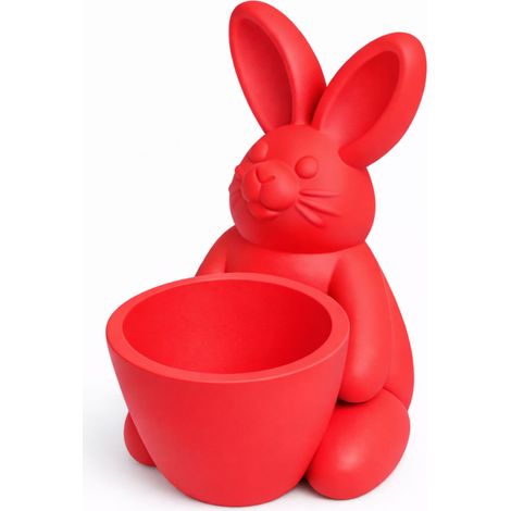 Decorazione pasquale: coniglio rosso con ciotola e contenitore per piccoli oggetti (1/3)