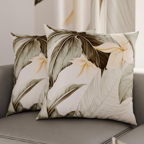 Lot de 2 Taies d'Oreillers 60x60 cm 100% Microfibre Hypoallergénique, Housse Oreiller Rectangulaire Motif Floral Vert, Paquet de 2 (1/3)
