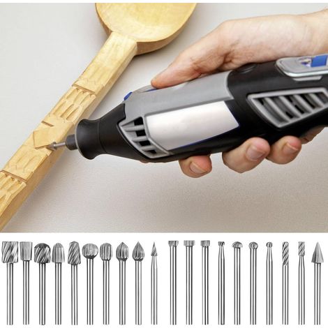 20-teiliges Holzbildhauer-Set — Holzbearbeitungs-Bohrer-Set — Mit 3 mm Schaftdurchmesser (kompatibel mit Rotationswerkzeugen) — Ideal für Heimwerker, Holzbearbeitung, Schnitzen, Gravieren und Bohren