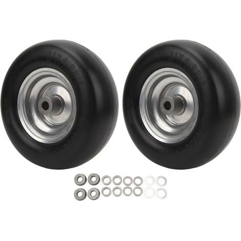 Paquete de 2 neumáticos planos para cortacésped con llanta de acero para cortacésped comercial de 28 cm de diámetro y 10 cm de ancho. (1/4)