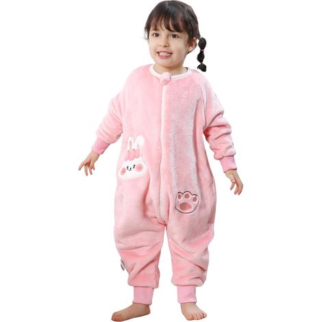 Gigoteuse a Pied Surpyjama Bébé Fille Garçon, Hiver Flanelle Combinaison Pyjama Enfant Turbulette avec Jambes, Cartoon Manches Longue Dors Bien Grenouillère Sac de Couchage 0-6 Ans