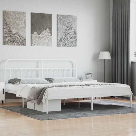 Estructura cama sin colchón con cabecero metal blanco 200x200cm (1/5)