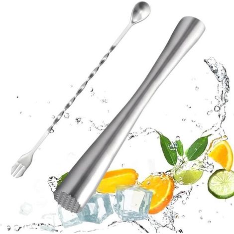 Pilon Cocktail en Acier Inoxydable 26CM Pilon pour Mojito avec Cuillère à Cocktail Pilon à Glace Utilisé dans Les Bars,Restaurants (1/4)